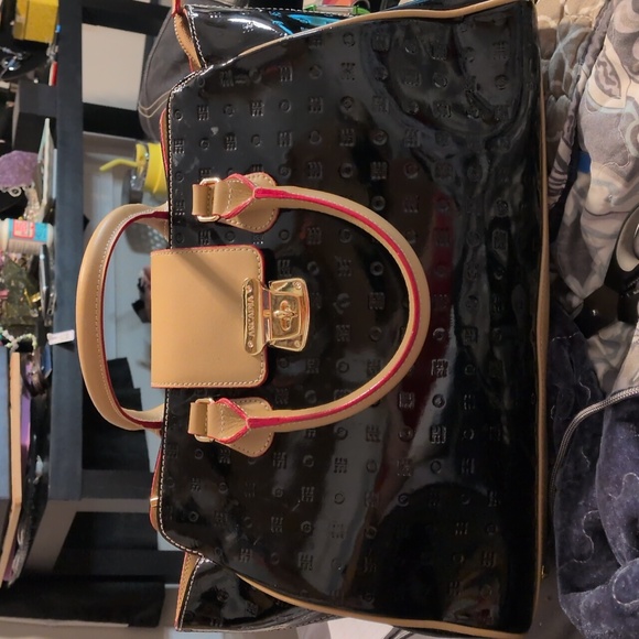 Arcadia Handbags - Arcadia Teresa Large Top Handled Black Patent Leather Handbag